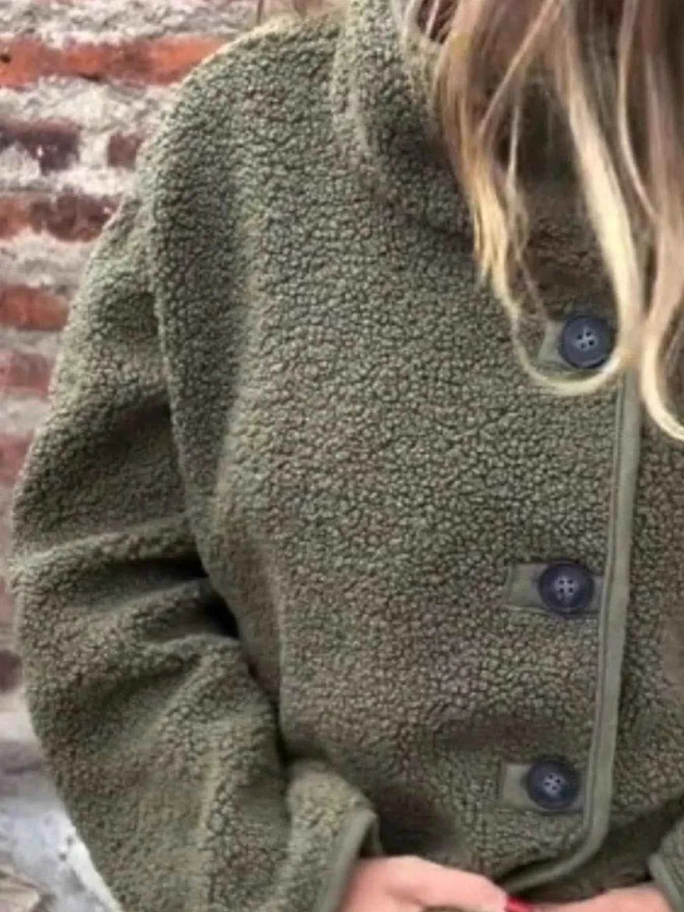 Full Size Button Up Long Sleeve Fleece Jacket Plus Size