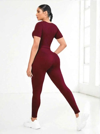 Round Neck Short Sleeve Top and Leggings Active Set