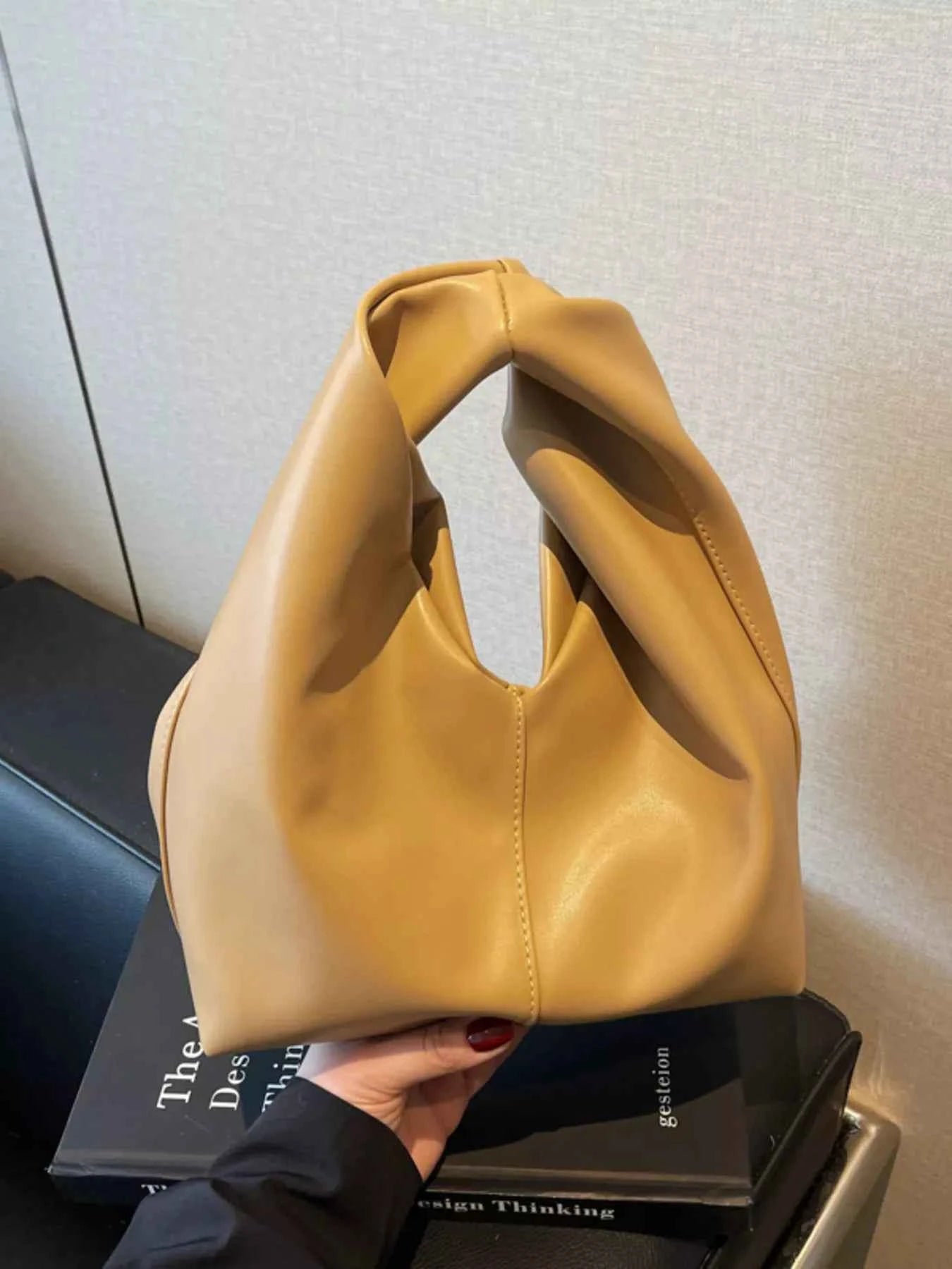 Knot Handle Leather Handbag