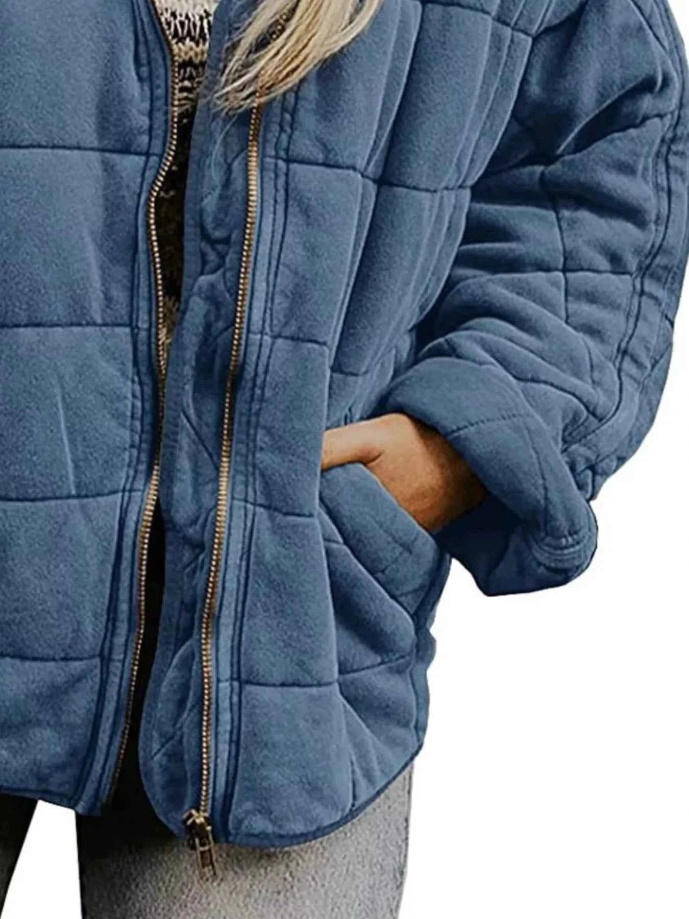 Full Size Zip Up Quilted Bomber Jacket Plus Size