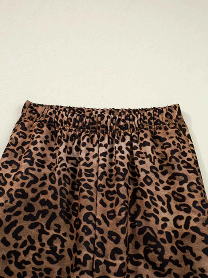 Leopard Print Contrast Trim Long Sleeve Top and Pants Set