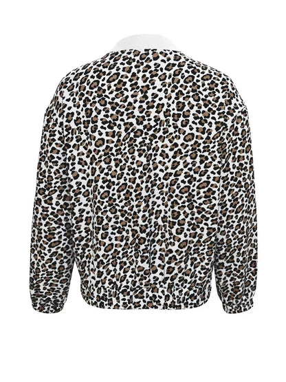 Leopard Zip Up Bomber Jacket with Contrast Side Stripes