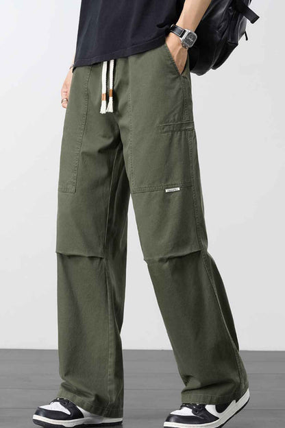 Men's Plus Size Loose Fit Cargo Pants with Drawstring