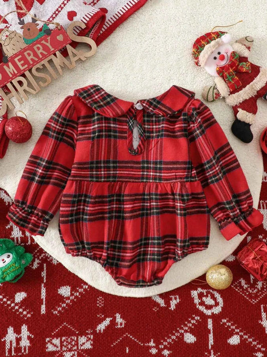 Children's Christmas Plaid Gingerbread One-Piece