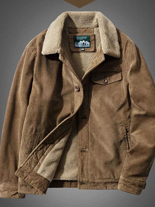 Men's Plus Size Sherpa Corduroy Button Up Jacket