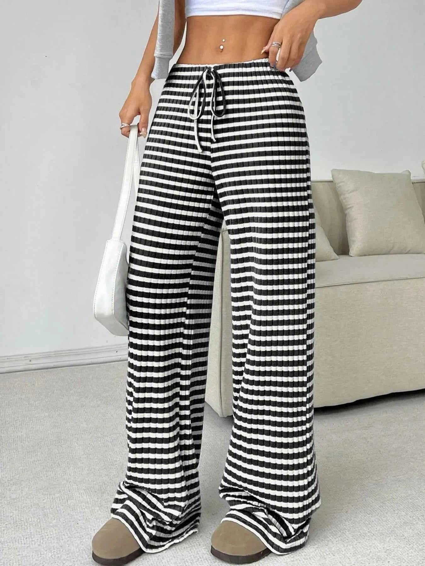 Striped Wide Leg Drawstring Pants