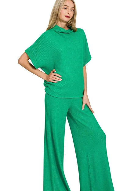 Zenana Sweater Mock Neck Top & Long Pants Set