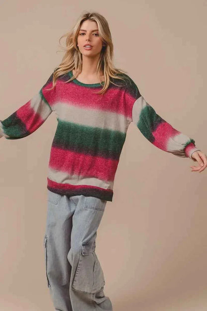 BiBi Striped Gradation Print Knit Top