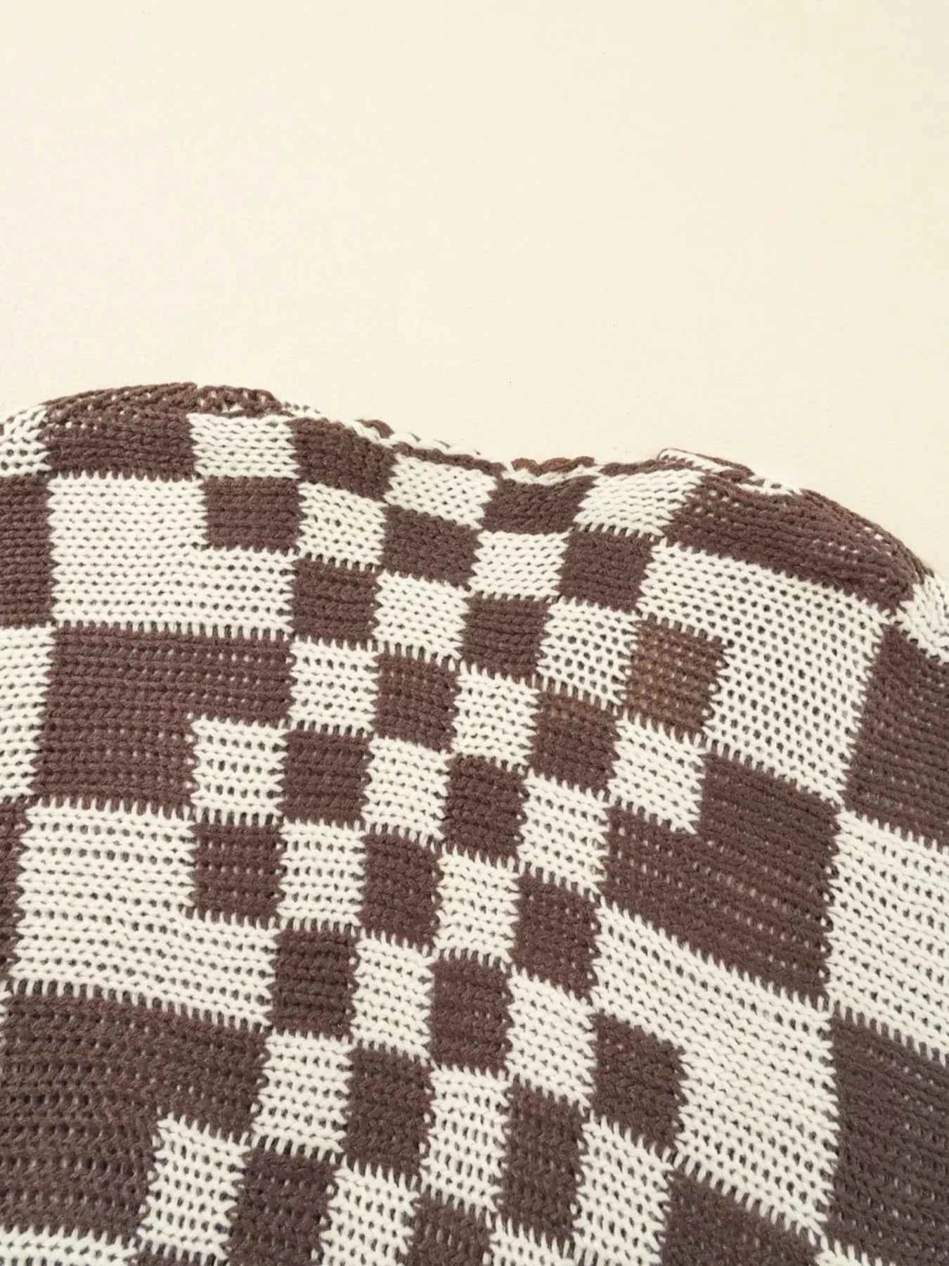 Checkerboard Pattern Sweater Cardigan