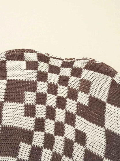Checkerboard Pattern Sweater Cardigan