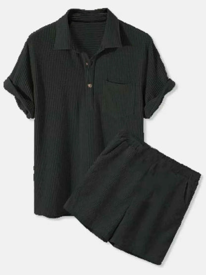 Men's Full Size Button Detail Short Sleeve Top and Shorts Set Plus Size