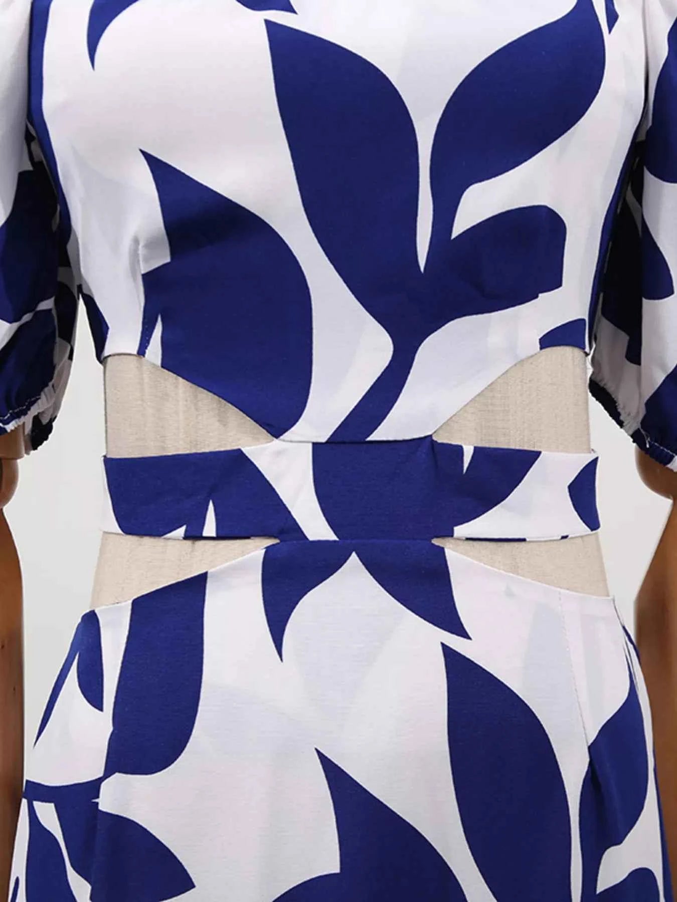 Off-Shoulder Cutout Leaf Print Maxi Dress