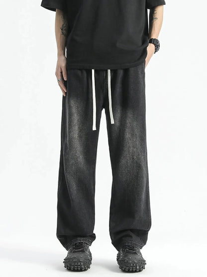 Men's Full Size Washed Wide Leg Drawstring Jeans Plus Size