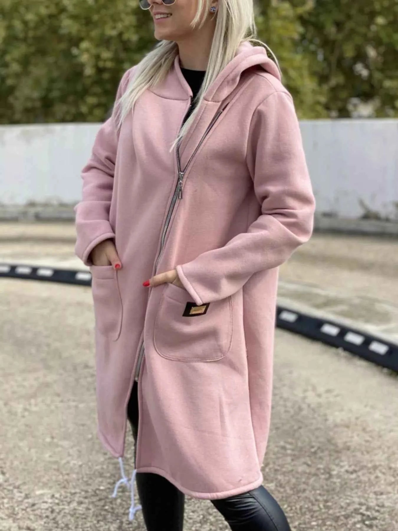 Full Size Asymmetrical Zip-Up Hooded Fleece Outerwear Plus Size