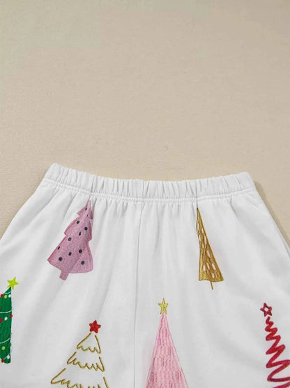 Christmas Tree Round Neck Top and Shorts Set