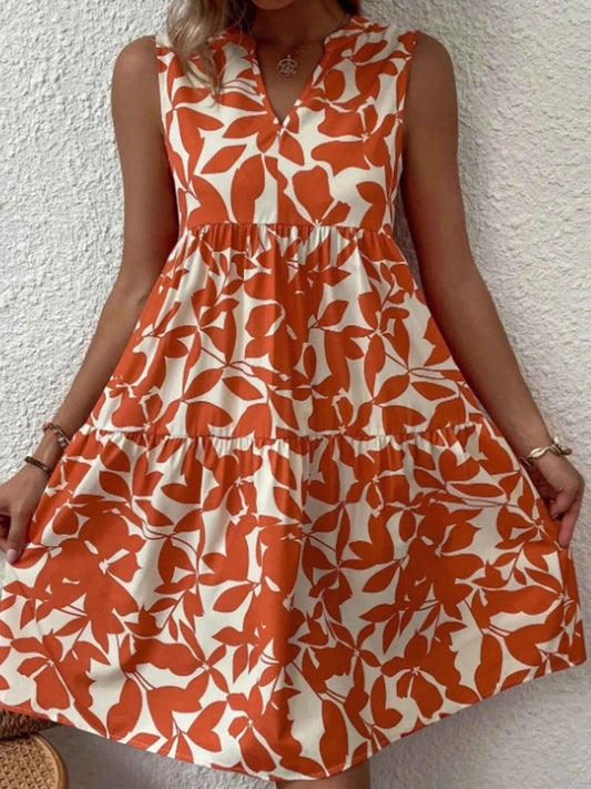 Printed V-Neck Sleeveless Mini Dress