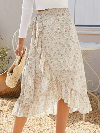 Printed Ruffled Midi Skirt