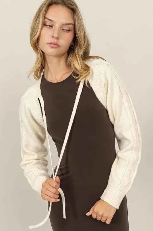 HYFVE Cable-Knit Tie-Front Shrug