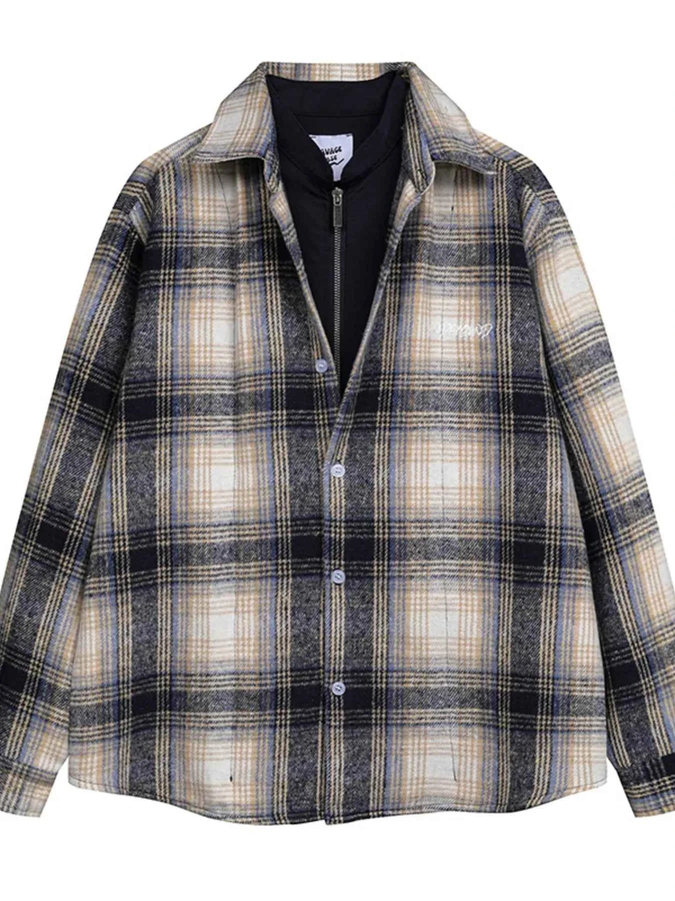 Men's Plaid Button Up Long Sleeve Jacket