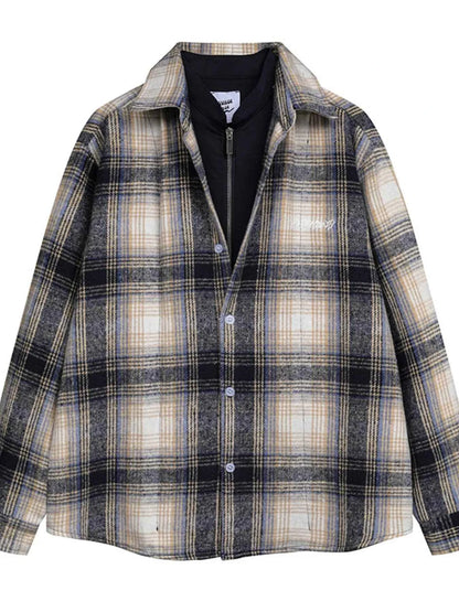 Men's Plaid Button Up Long Sleeve Jacket