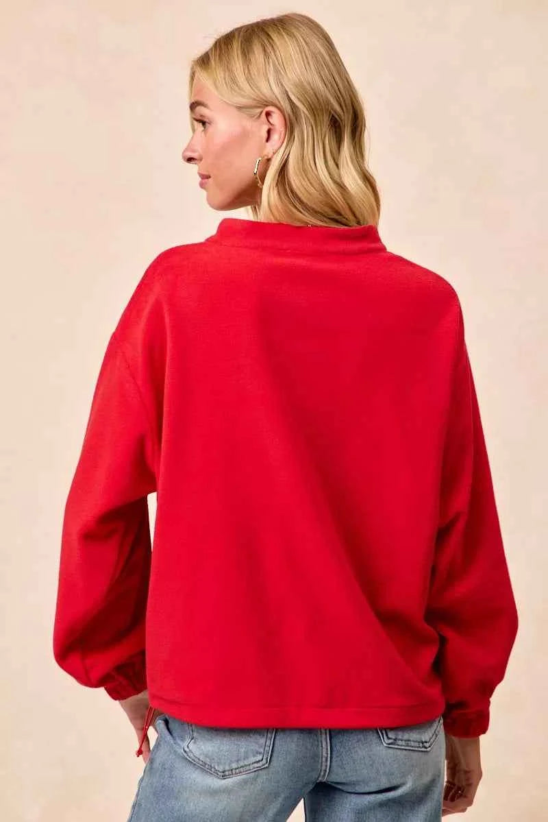 BiBi Christmas Theme Fleece Buttoned Top with Pockets