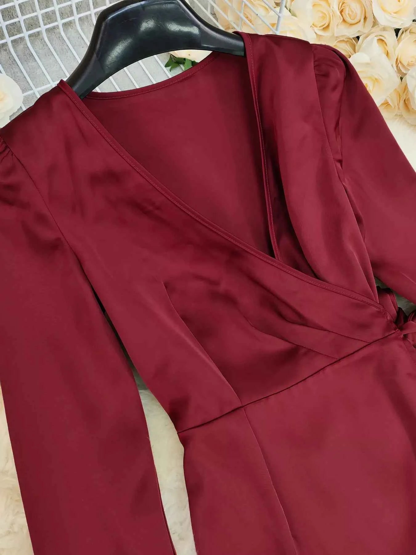 Surplice Satin Long Sleeve Dress