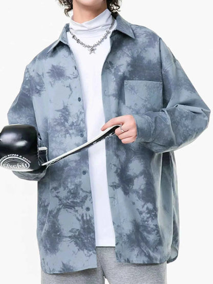 Men's Plus Size Tie-Dye Oversized Button-Up Shirt