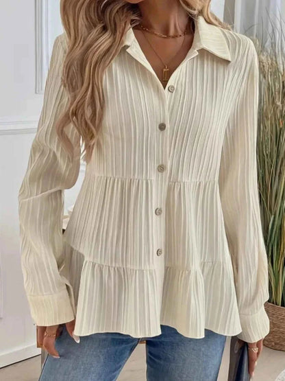 Striped Button-Down Tiered Shirt