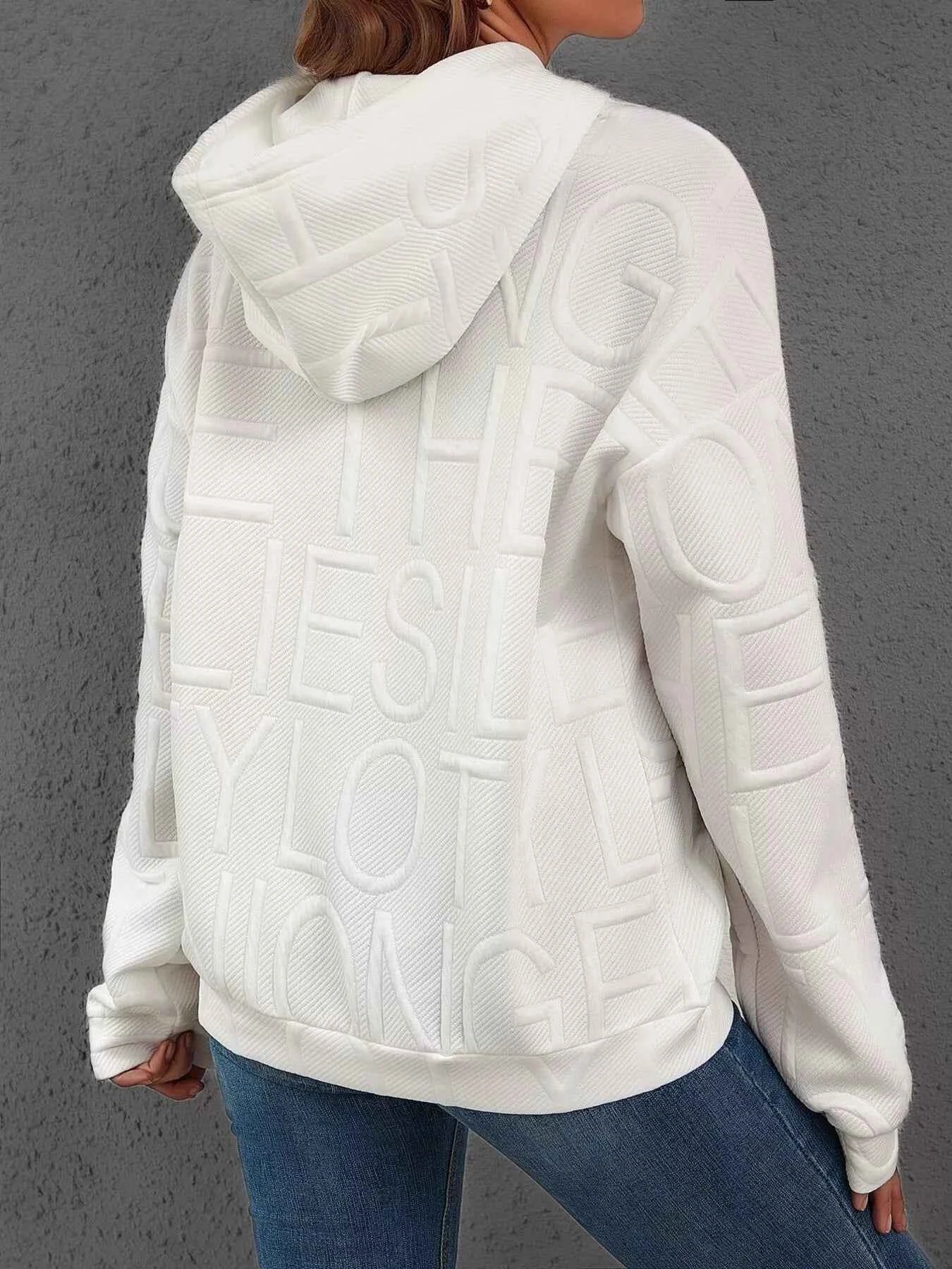 Full Size Textured Embossed Long Sleeve Hoodie Plus Size