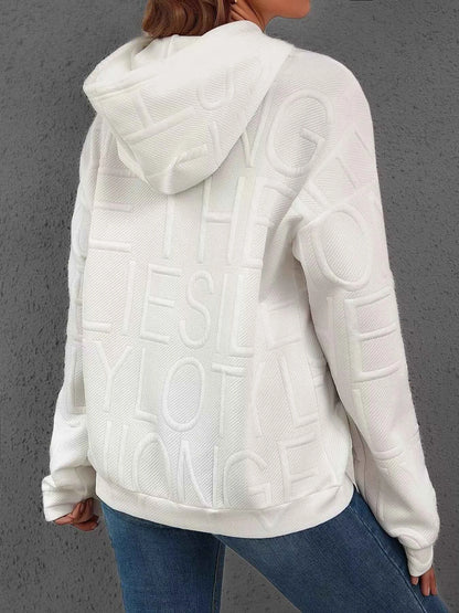 Full Size Textured Embossed Long Sleeve Hoodie Plus Size