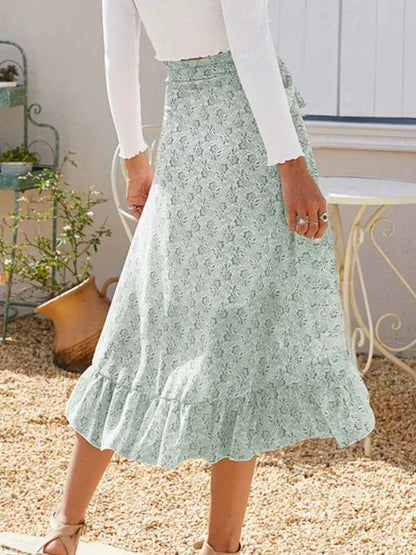 Printed Ruffled Midi Skirt