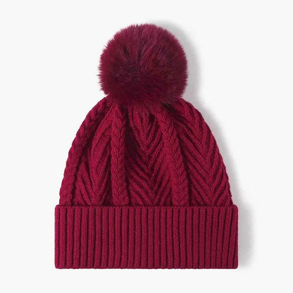 Cable Knit Solid Color Hat with Pompom