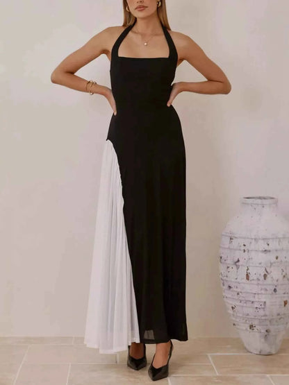Contrast Halter Neck Maxi Dress