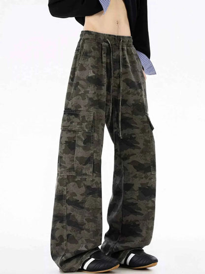 Men's Plus Size Drawstring Camouflage Wide Leg Pants