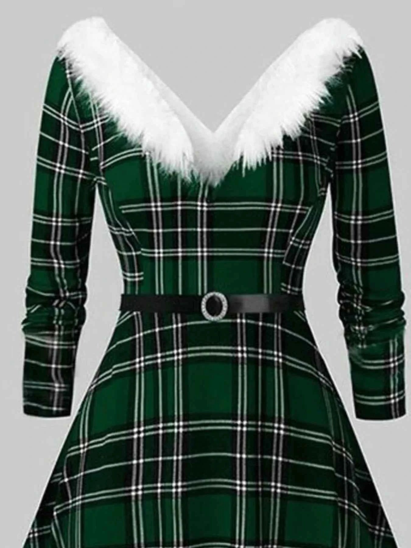 Fuzzy Trim Long Sleeve Christmas Dress