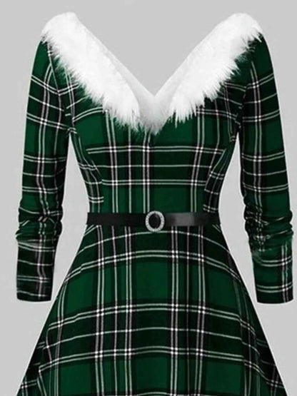 Fuzzy Trim Long Sleeve Christmas Dress
