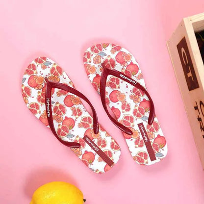 Fruit Print Summer Toe Post Slippers