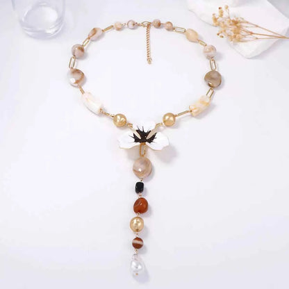 Alloy Dripping Oil Flower Resin Y-Shaped Necklace
