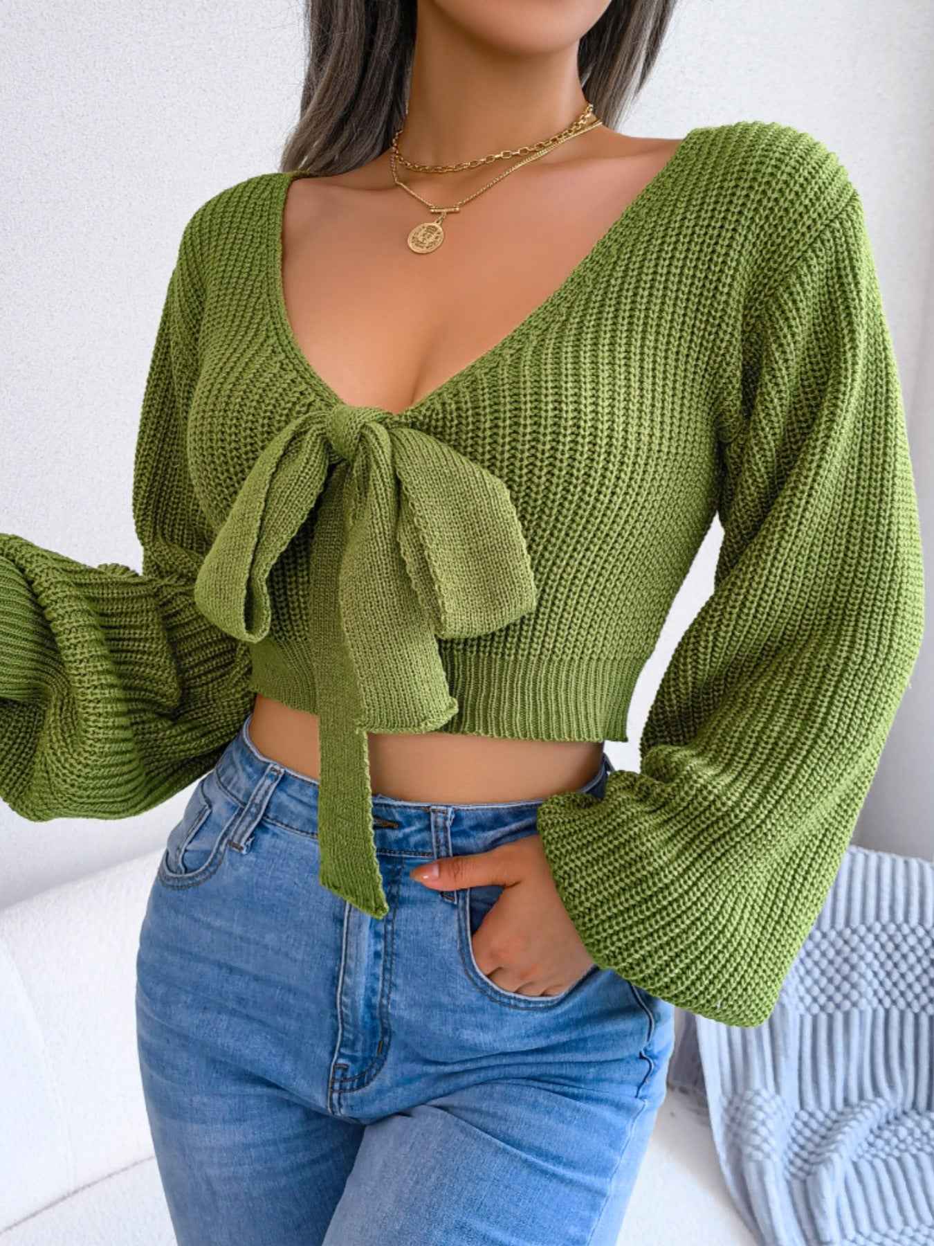 Tie-Front Cropped Sweater