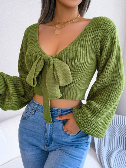 Tie-Front Cropped Sweater