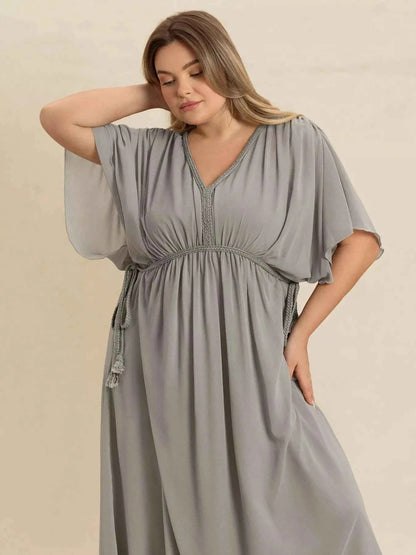 Plus Size V-Neck Flutter Sleeve Dress