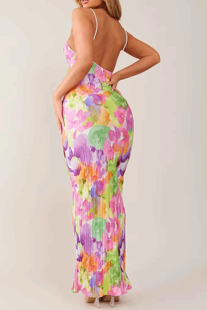 Backless Printed Maxi Cami Dress