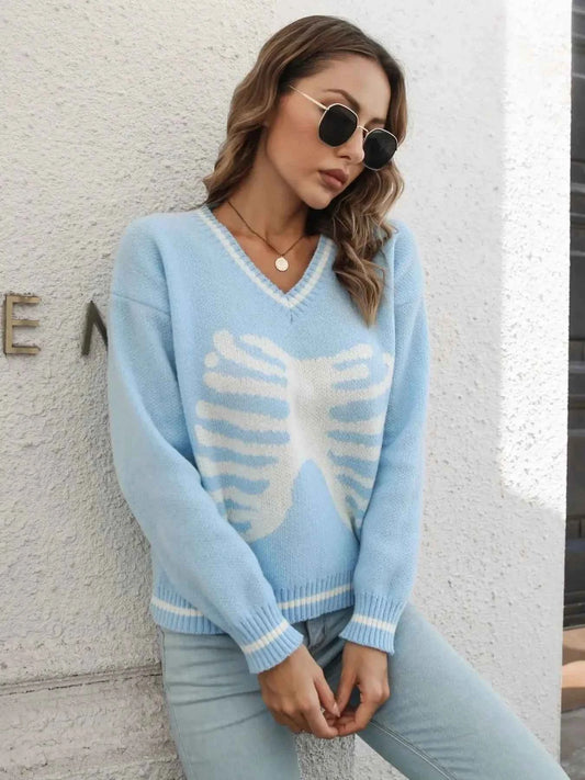 V-Neck Dropped Shoulder Sweater