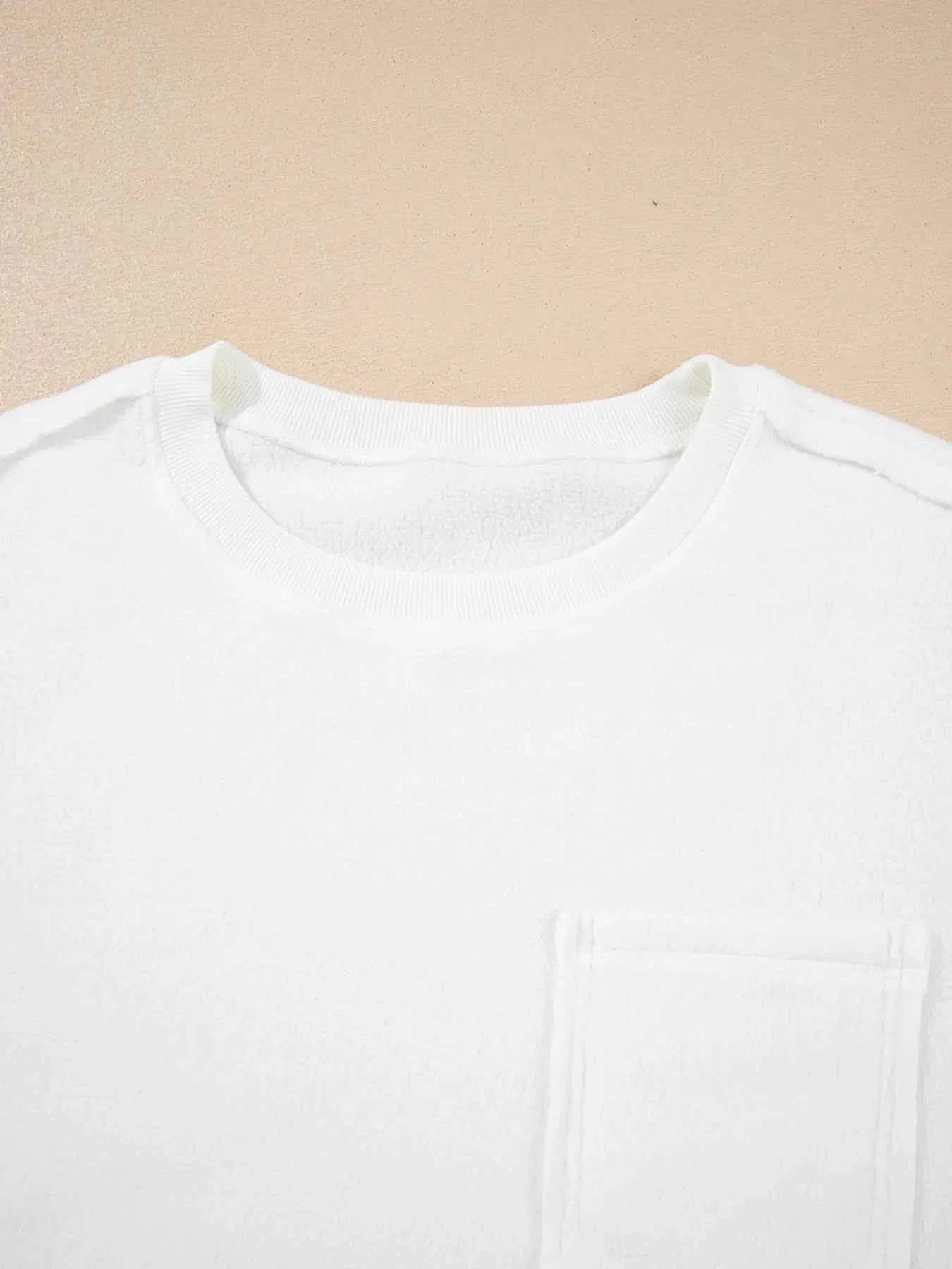 Exposed Seam Chest Pocket Knit Pullover Sweatshirt