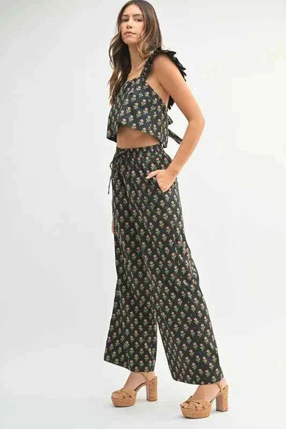 MABLE Floral Print Ruffle Top and Pants Set