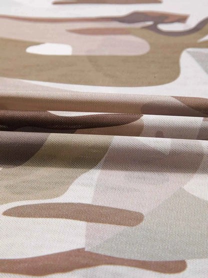 Camouflage Print Mesh Long Sleeve Top