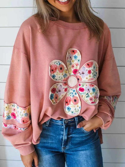 Plus Size Floral Applique Drop Shoulder Sweatshirt