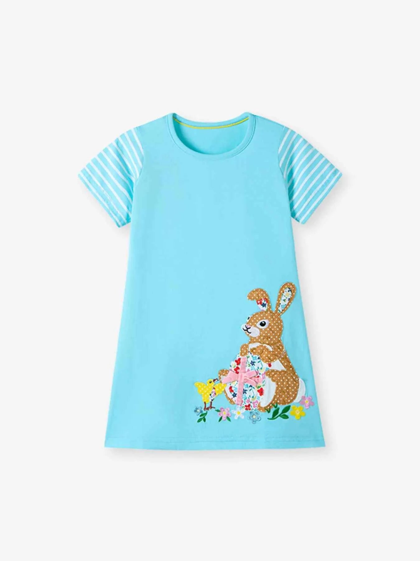 Children's Bunny Striped Sleeve Casual Dress