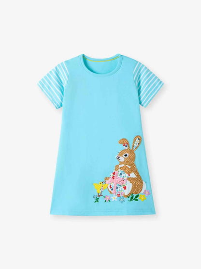 Children's Bunny Striped Sleeve Casual Dress