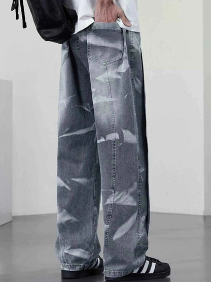 Men's Plus Size Washed Wide-Leg Jeans